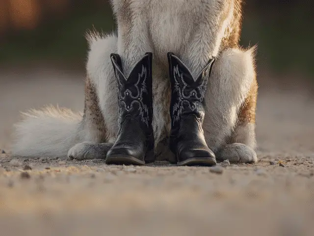 Dog with Cowboy Boots